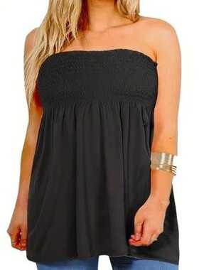 Plus Size sexy tube top, women's solid ribbed slightly elast