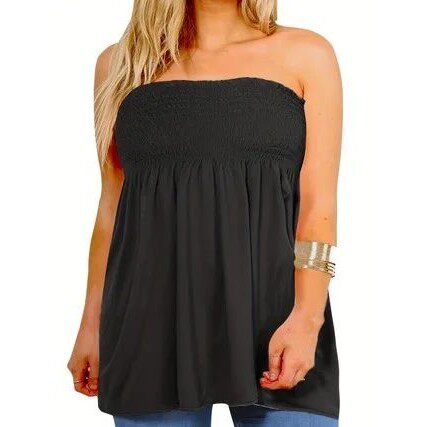 Plus Size sexy tube top, women's solid ribbed slightly elast