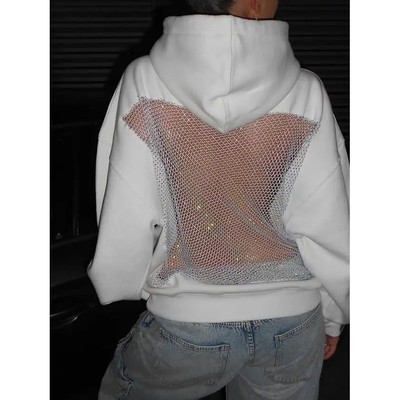 American Gothic Sexy Hollow Mesh Hoodie Y2K Clothes Womens F