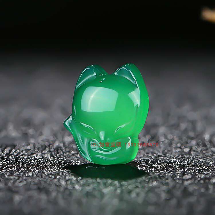 天然正品冰种绿玉髓小狐狸玉吊坠项链坠个性玉石挂件颈饰自戴送礼