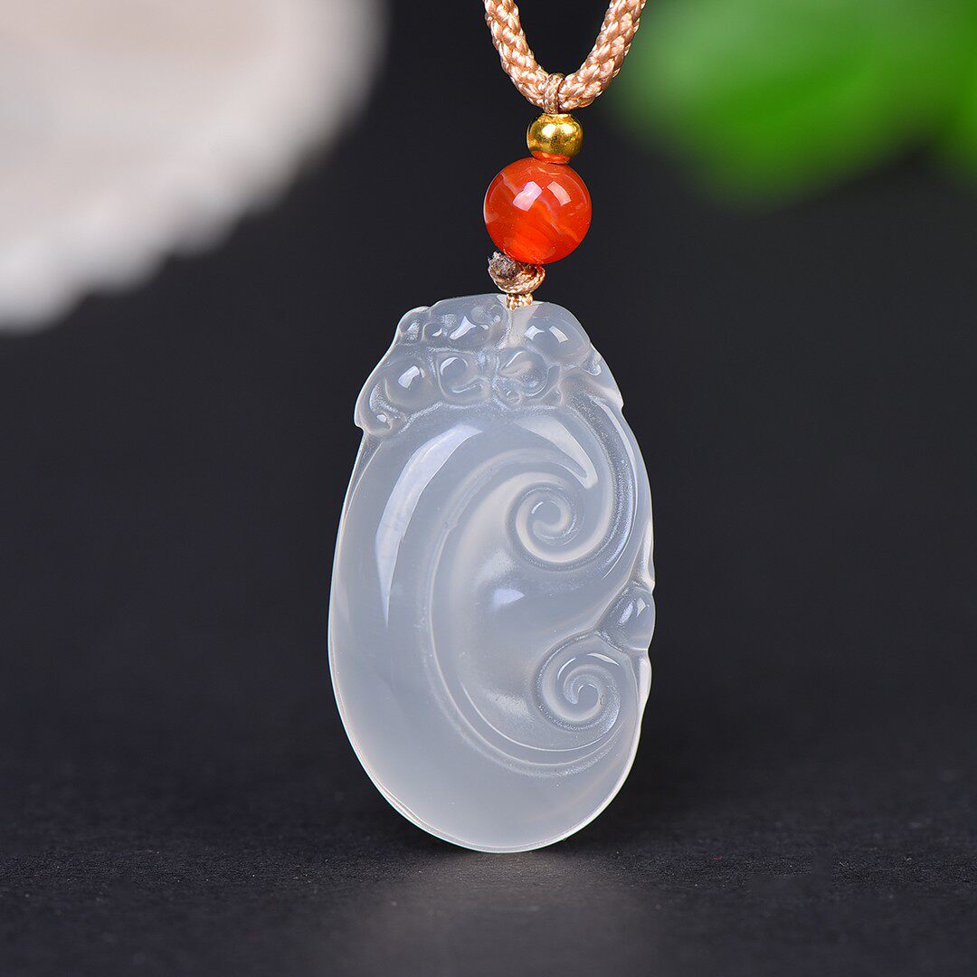 天然正品高冰种白玉髓如意貔貅吊坠情侣玛瑙玉石雕刻项坠颈饰挂件