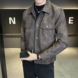 新高品质~修身做旧店主风皮衣夹克外套3403-1-7813-P128，男装皮衣，电商C301