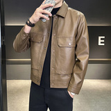 2025秋店主风多口袋设计水洗翻领皮夹克外套3403-1-JK7595-P128，男装夹克，电商C301