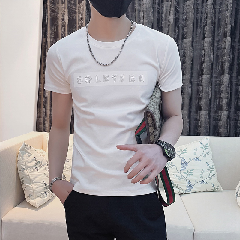 2025夏社会字母钢印短袖T恤男修身1XZ403-1-T6020-P38限58，男装T恤，电商C301