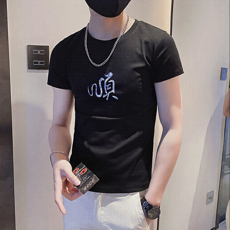 2025夏社会风印花短袖T恤男修身1XZ403-1-T8962-P38限58,男装T恤,电商C301