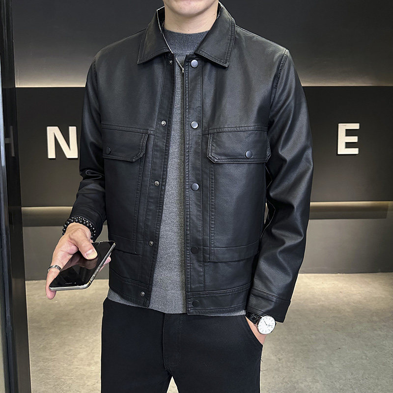 2025秋店主风多口袋设计水洗翻领皮夹克外套3403-1-JK7595-P128,男装夹克,电商C301