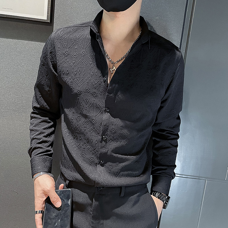2025秋社会小伙纯色提花修身长袖衬衫 XZ403-Z-C1915-P58 限78图片