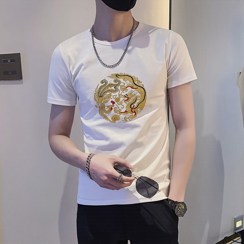 2025夏社会风龙刺绣短袖T恤男修身1XZ403-1-T8003-P38限58，男装T恤，电商C301