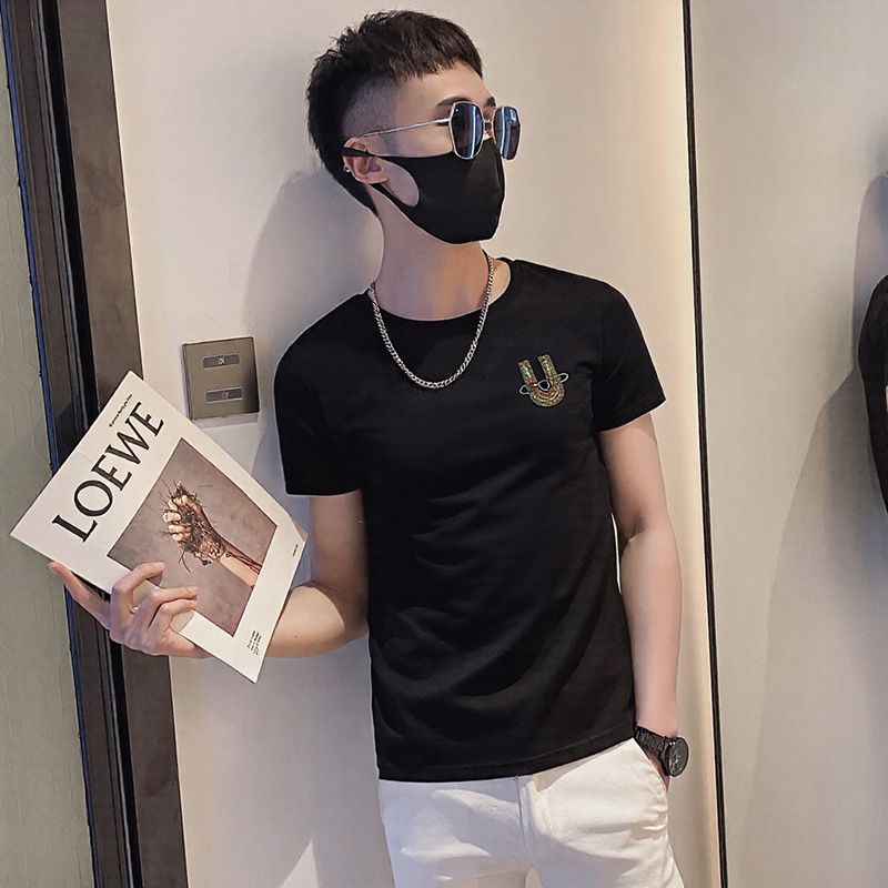 2025夏社会刺绣印花短袖T恤男修身XZ403-1-T6015-P38限58，男装T恤，电商C301