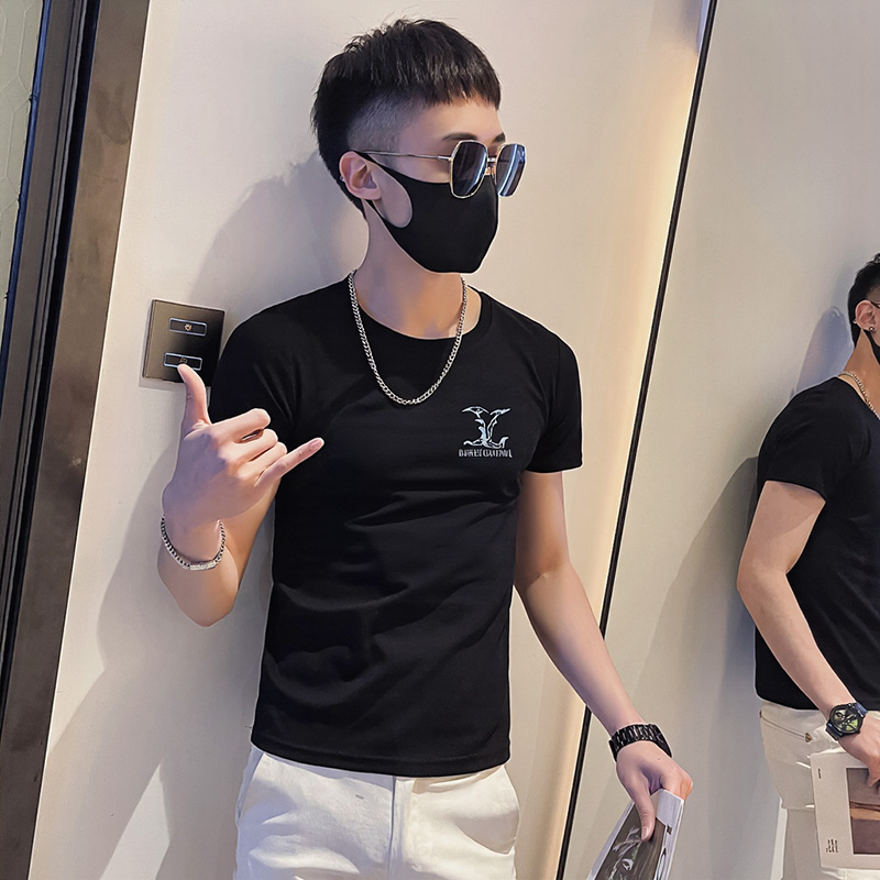 2025夏社会刺绣印花短袖T恤男修身XZ403-1-T6013-P38限58，男装T恤，电商C301