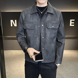 新高品质~修身做旧店主风皮衣夹克外套3403-1-7813-P128，男装皮衣，电商C301