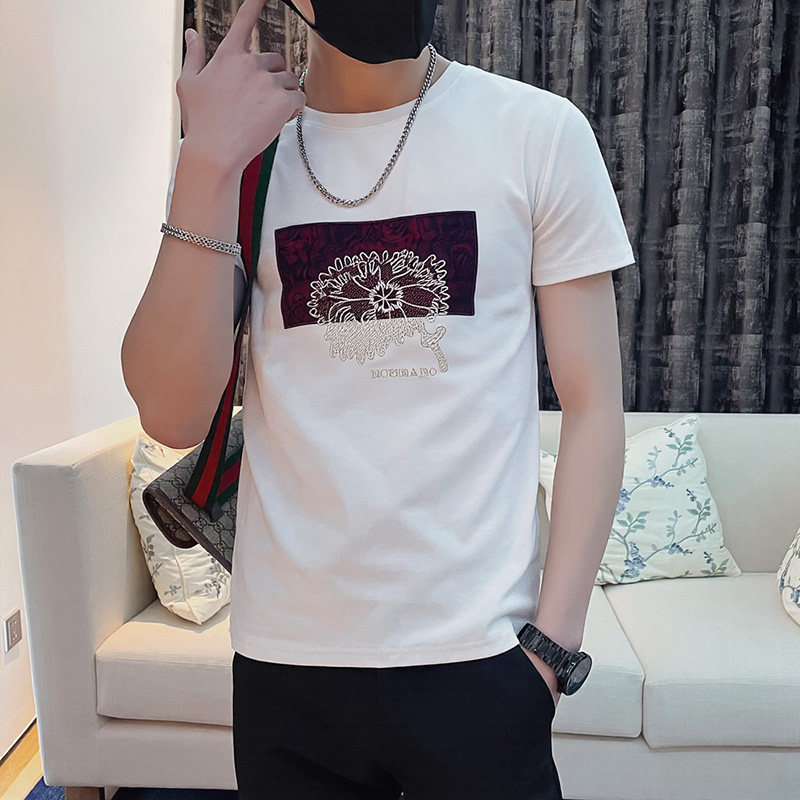 2025夏社会刺绣贴布短袖T恤男修身1XZ403-1-T5028-P38限58,男装T恤,电商C301