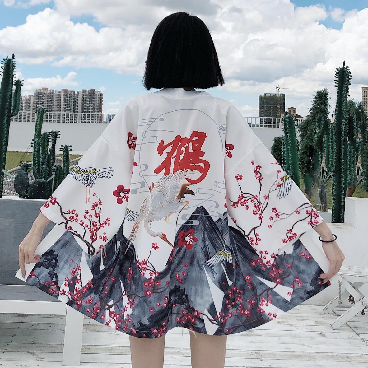 日系复古仙鹤印花cos动漫羽织中国风文艺街头旅游防晒衣空调开衫