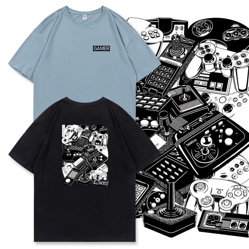 游戏机手柄T恤 玩家童年记忆 怀旧潮款圆领落肩大码纯棉休闲短袖