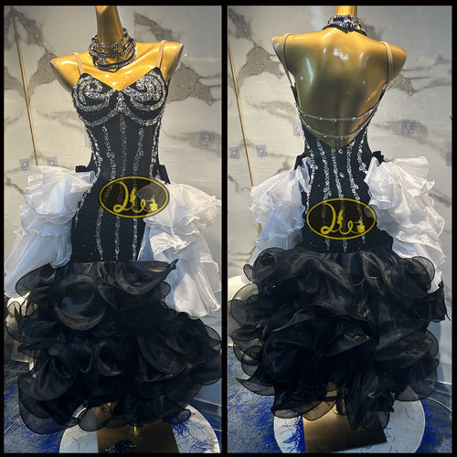 新款摩登裙弹力面料新款黑池参赛摩登舞比赛服裙演出服国标舞服