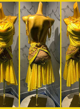 推荐露露新款舞蹈服定制恰恰拉丁舞演出服浅蓝色高端伦巴比赛裙