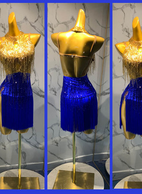 推荐露露新款舞蹈服定制恰恰拉丁舞演出服宝蓝色高端伦巴比赛裙