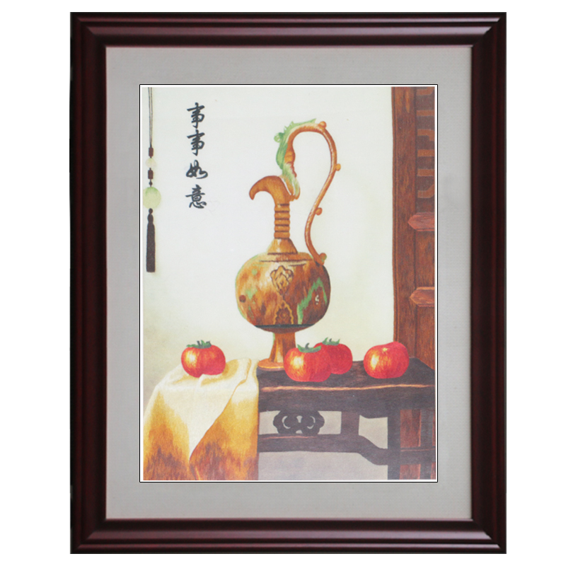 苏绣成品挂画客厅玄关装饰画苏州纯手工刺绣事事如意质感家居生活图片