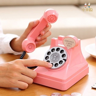 玩具小电话机儿童摄影仿真复古怀旧老式座机道具储蓄存钱罐摆件