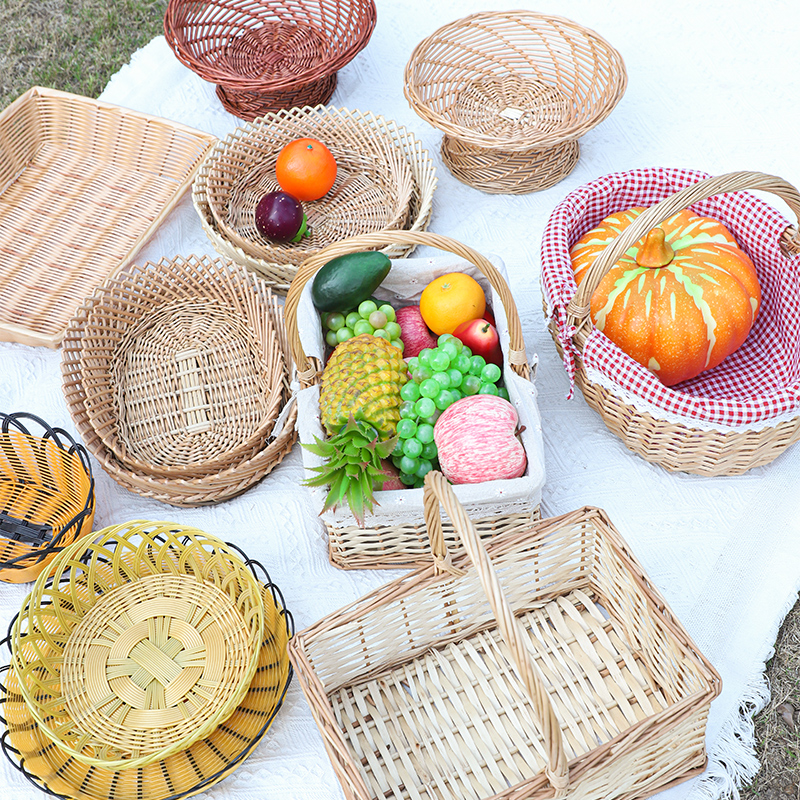 水果篮编织篮子藤编面包蔬菜手提手工塑料长方形果篮柳编零食筐