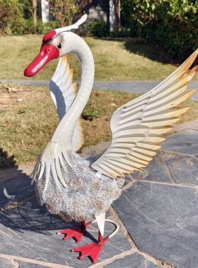 太阳能户外氛围千丝网金翅天鹅工艺品铁艺园区公园装饰造景摆件