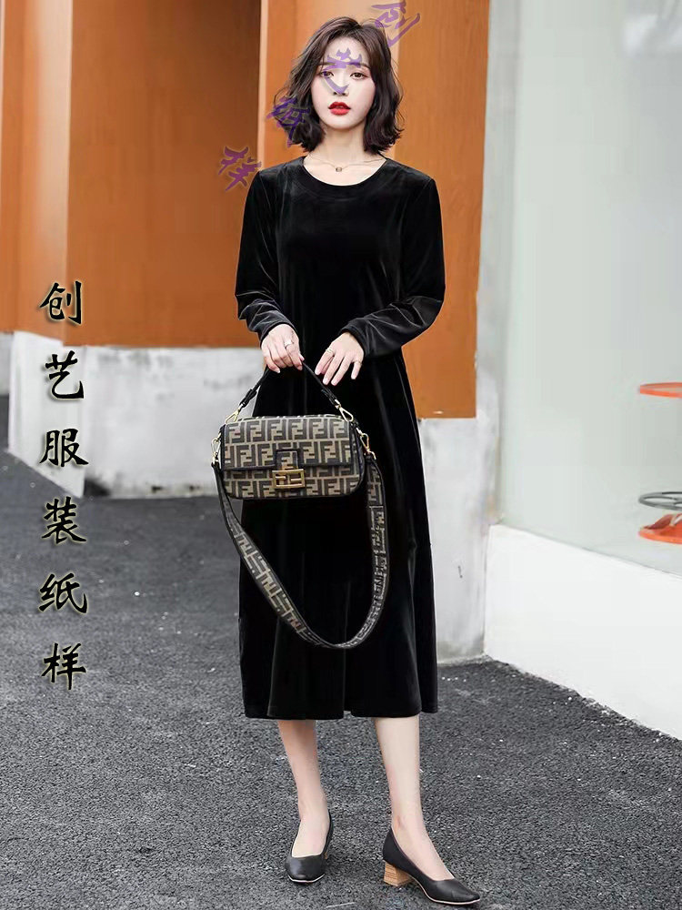 创艺纸样连衣裙牛皮纸春秋丝绒