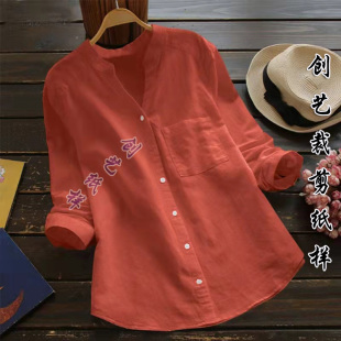 新款 V领亚麻料上衣女装 纸样大全 女宽松大码 裁缝图CX176棉麻衬衫