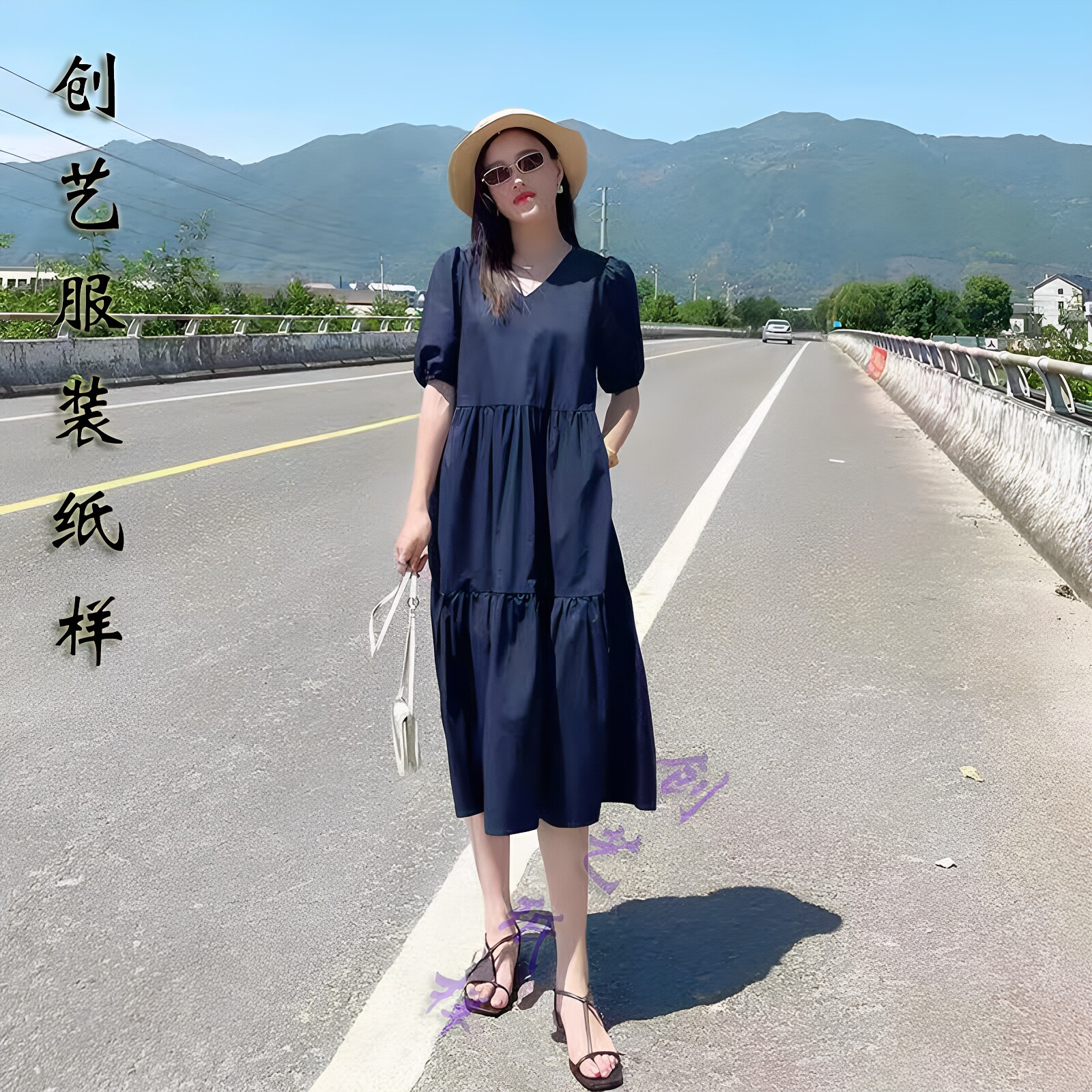 创艺纸样泡泡袖连衣裙牛皮纸锌矿