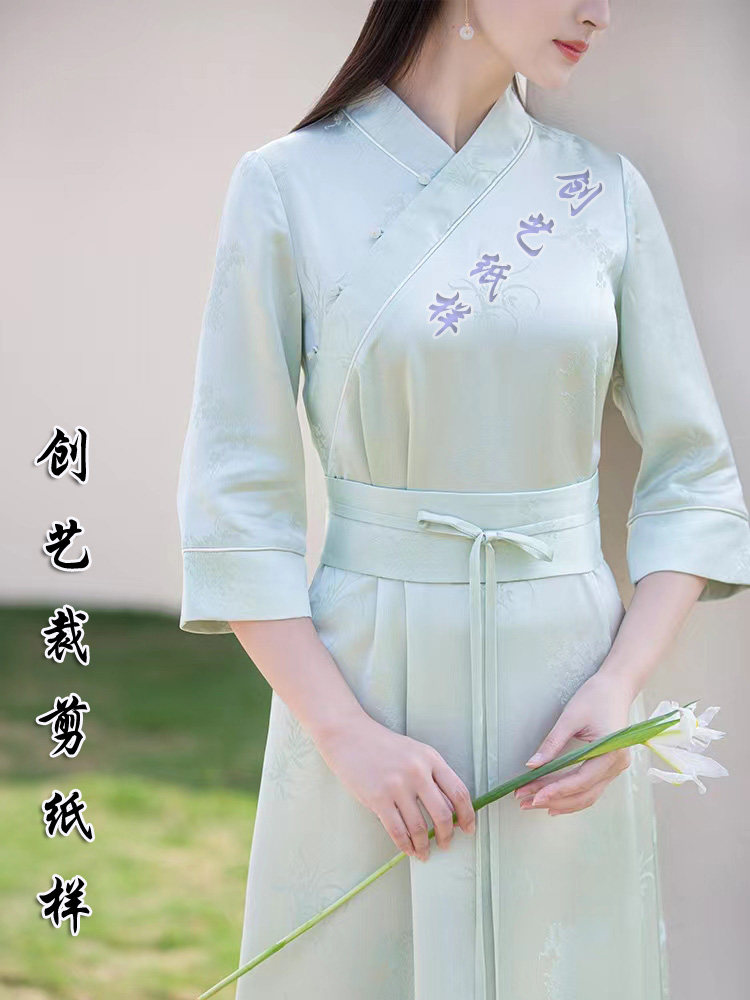 纸样大全n185国风改良汉服旗袍女夏季醋酸缎面料连衣裙服装裁剪图
