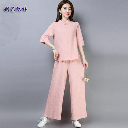 做衣服图纸1:1实样CX74改良棉麻复古中国风女汉服两件套装纸样版