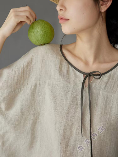 上衣创艺牛皮纸肌理蝙蝠亚麻