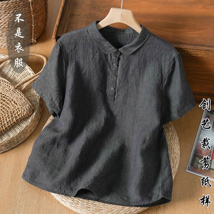 缝纫打版图F116色织汉麻衬衫女文艺复古短袖上衣小衫夏季裁剪纸样
