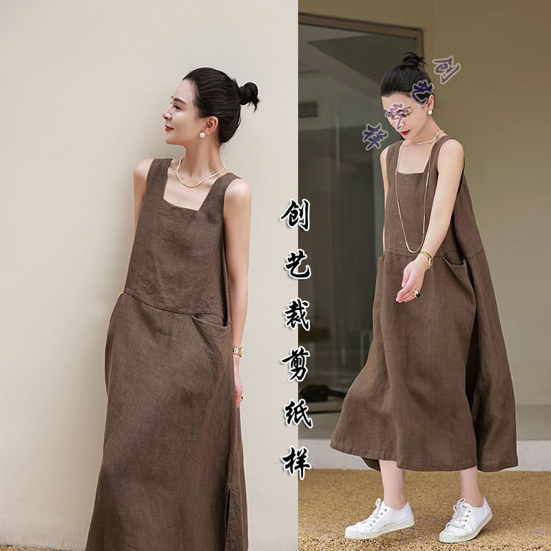 裁剪图纸 CX327女装夏季新品方领无袖棉麻麻连衣裙背心裙服装纸样