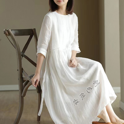 创艺文艺长裙牛皮纸棉麻苎麻