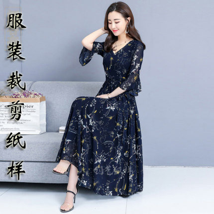 夏装雪纺连衣裙纸样版纸图做衣服