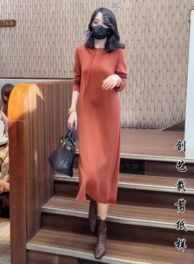 缝纫图N332卫衣裙女秋季新款宽松过膝长款连帽卫衣连衣裙裁剪纸样