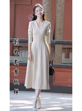 创艺纸样N392秋冬中长款配大衣打底法式显瘦长袖连衣裙子女裁剪图