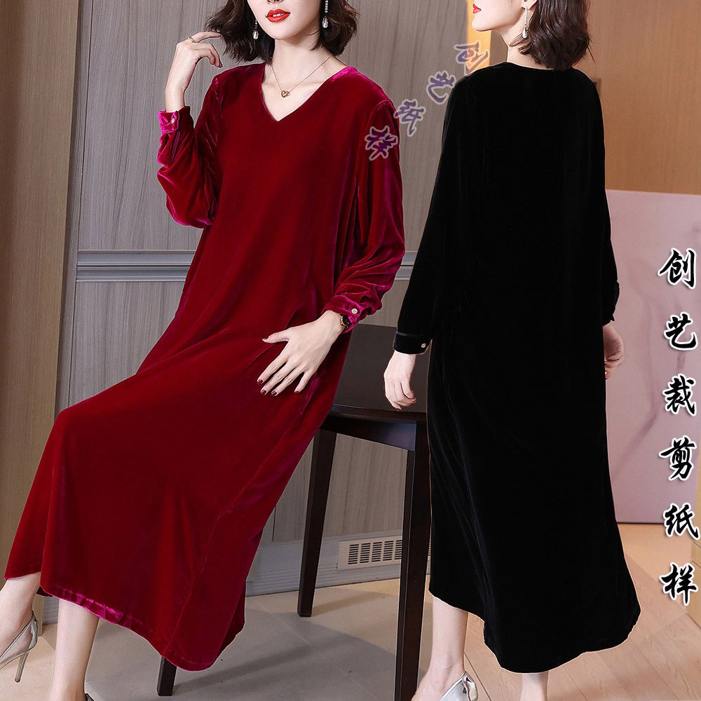 纸样版N75真丝绒连衣裙女新款秋装妈妈桑蚕丝裙子做衣服的裁剪图,个性定制/设计服务/DIY,围巾定制/加工,淘宝优惠券,粉丝福利购,淘宝优惠卷