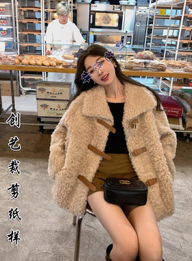 做衣服E322大幂幂同款皮毛一体羊羔毛皮草外套女羊剪绒大衣缝纫图