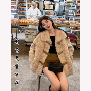 做衣服E322大幂幂同款皮毛一体羊羔毛皮草外套女羊剪绒大衣缝纫图