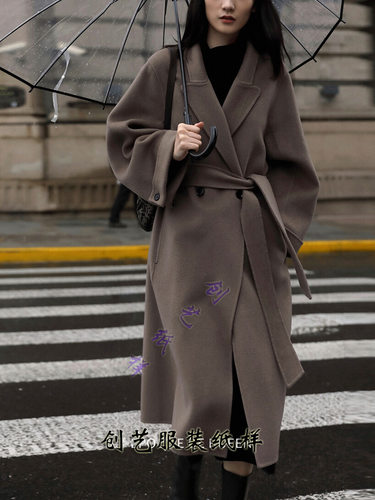 做衣服的裁剪图板B170大气羊毛双面呢大衣毛呢外套女中长款纸样板