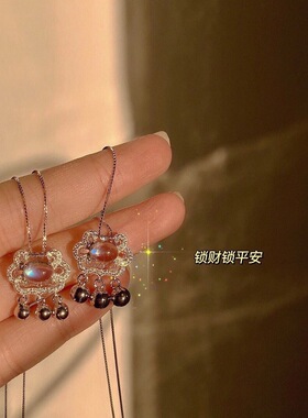 纯银项链韩版设计感ins如意锁