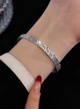 碎冰冰手镯女款实心开口满天星镀银镯子2024年新款