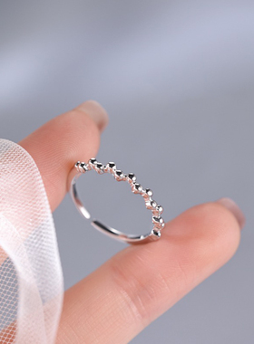 圆珠戒指女2023年新款爆款开口素圈时尚个性小众设计指环戒可调节