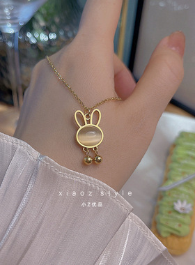 锁骨链甜小兔子美猫眼石可爱项链