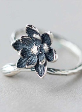 复古泰银民族风花朵可调节尾戒