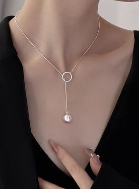 925银拉丝圆球项链女2025新款爆款轻奢小众气质毛衣ins配饰品