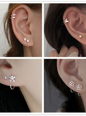 蝴蝶耳钉女简约气质韩国耳扣网红耳钩款耳环2021新款潮耳圈显脸瘦