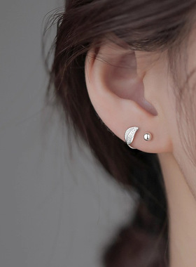 925银树叶螺旋螺丝耳钉女小众设计耳环高级感气质大气养耳饰