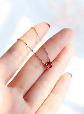 红色猫咪锆石项链女2025年简约气质学生个性小清新高级感锁骨链